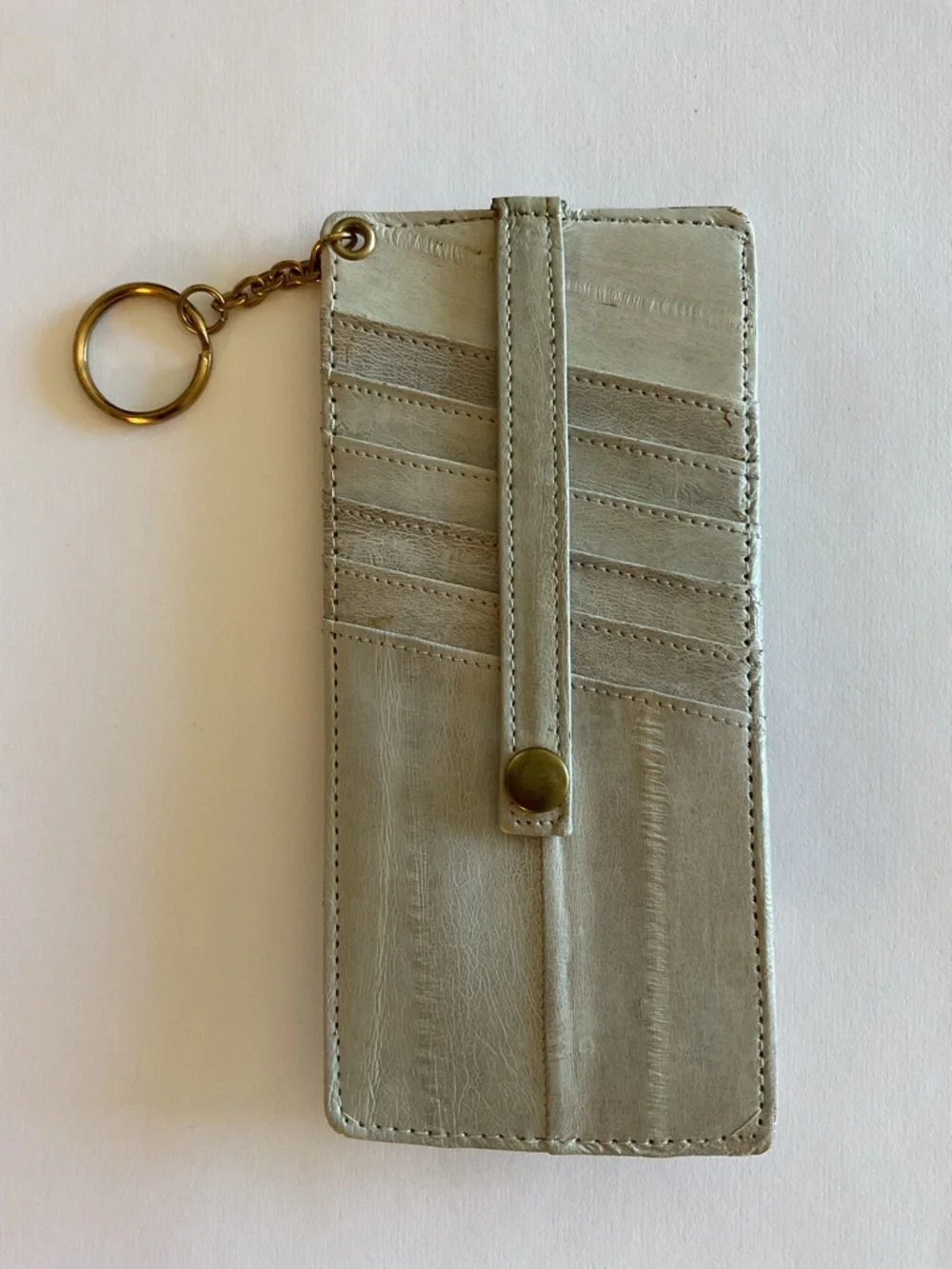Leather Card Holder Keychain in Light Gray - Unbranded